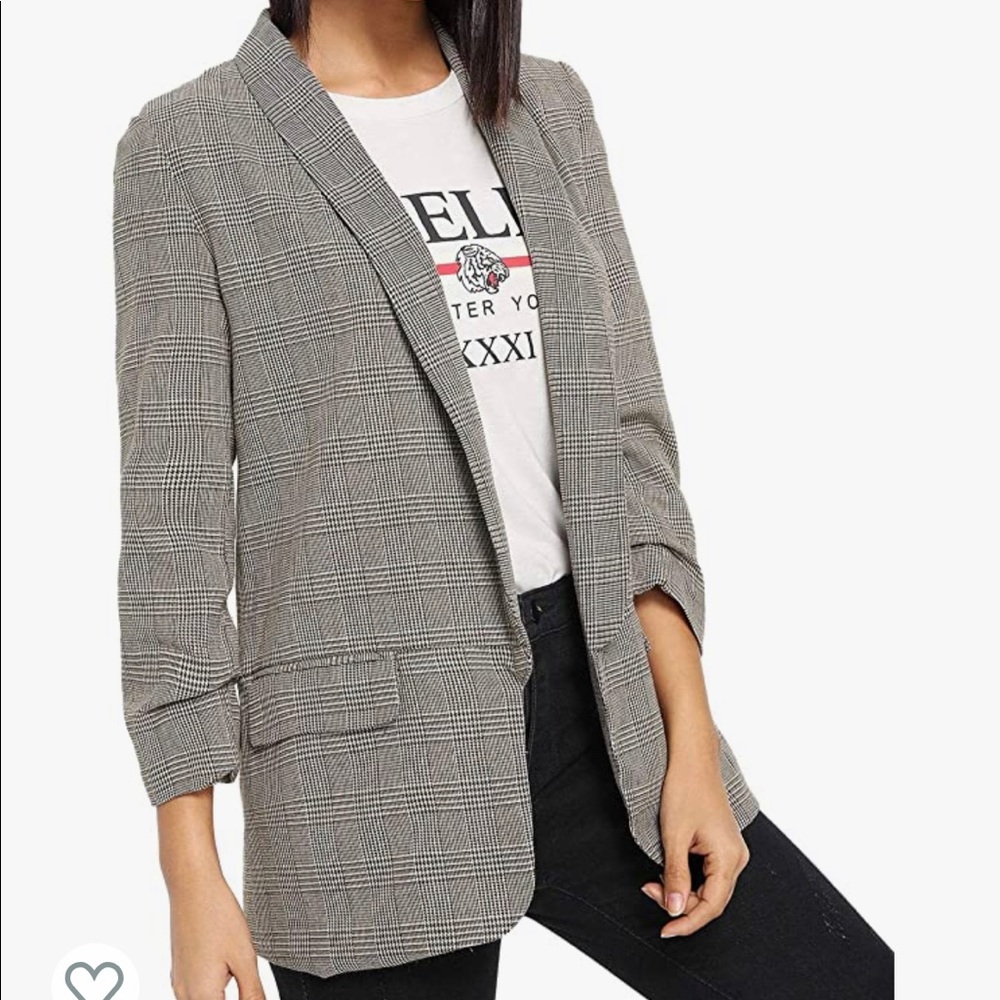 SheIn Women's Shawl Collar 3/4 Ruched Sleeve Open Front Blazer Jacket
